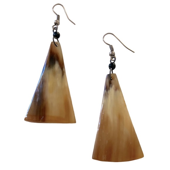 Brown Shell Triangle Dangle Earrings - Picture 1 of 5